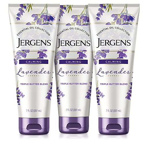 Jergens Lavender Body Butter Hand and Body Lotion, Moisturizer for Women, with Essential Oils for Indulgent Moisturization, 7 Ounce (Pack of 3)