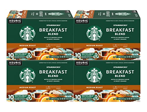 Starbucks Coffee K-Cup Pods, Breakfast Blend Medium Roast, Ground Coffee K-Cup Pods for Keurig Brewing System, 10 CT K-Cup Pods Per Box (Pack of 4 Boxes)