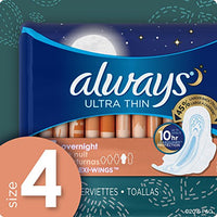 Always Ultra Thin Size 4 Overnight Pads With Wings Unscented, 14 Count (3700030165)