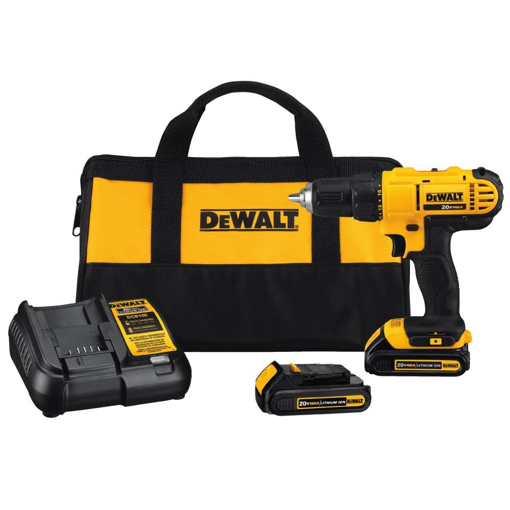 DEWALT 20V Max Cordless Drill / Driver Kit, Compact, 1/2-Inch (DCD771C2), Dewalt Yellow