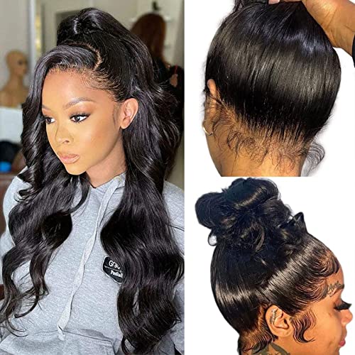 360 Body Wave Lace Front Wigs Human Hair Pre Plucked with Baby Hair 180% Density Full Lace Human Hair Wigs Brazilian Virgin Body HD Human Hair Lace Front Wigs for Women Natural Color 22Inch