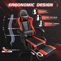 Shahoo Gaming Chair with Footrest and Massage Lumbar Support, Video Racing Seat Height Adjustable with 360°Swivel and Headrest for Office or Bedroom, Red