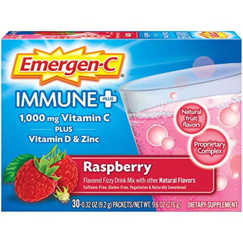 Emergen-C Immune+ 1000mg Vitamin C Powder, with Vitamin D, Zinc, Antioxidants and Electrolytes for Immunity, Immune Support Dietary Supplement, Raspberry Flavor - 30 Count/1 Month Supply