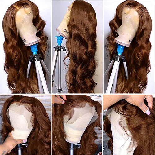 Beaurocks Lace Front Wigs Human Hair Chocolate Brown 13x4 Body Wave Lace Front Wigs Human Hair Auburn Transparent Lace Frontal Wigs with Baby Hair Pre Plucked For Black Women 180 Density 24 Inch