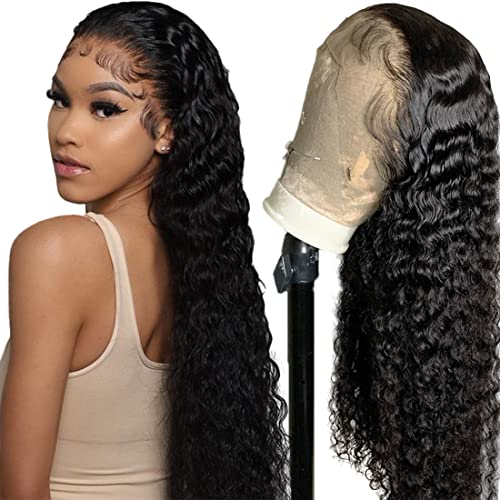 Deep Wave Lace Front Wigs Human Hair Wigs for Women Brazilian Lace Frontal Wigs Human Hair Pre Plucked with Baby Hair Natural Color (20 Inch, Natural Color 13X4 Deep Wave Lace Front Wig)