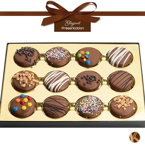 Kremery - Milk Chocolate Covered Sandwich Cookies Gift Basket (12 Count) Assorted Candy Toppings - Birthday Care Package - Kosher Dairy USA Made