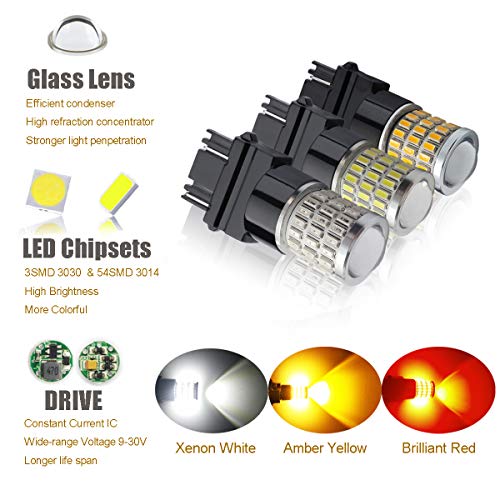 iBrightstar Newest 9-30V Super Bright Low Power 3157 4157 3057 3156 LED Bulbs with Projector Replacement for Back Up Reverse Lights and Tail Brake Parking Lights, Xenon White