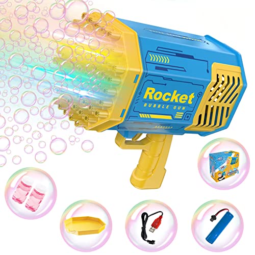 PAIE Bubble 𝐆𝐮𝐧 Bubble Machine with 69 Holes and Colorful Lights, Super Big Electric Automatic Bubble Maker Machine for Kids Adults Summer Outdoor Party Activity (Blue)