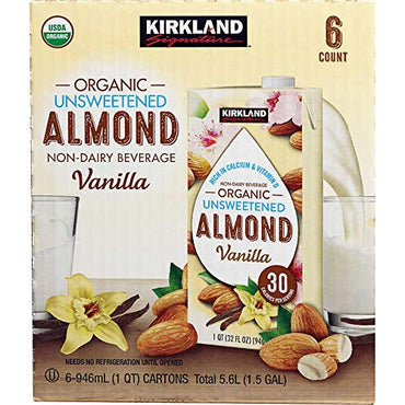 Kirkland Signature Organic Almond Unswtd Beverage, 31.9 Fl Oz (Pack of 6)