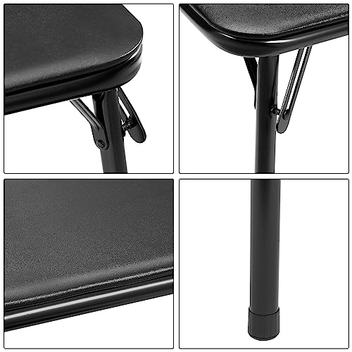 VECELO Portable Folding Card Table Square and Chair Sets with Collapsible Legs & Vinyl Upholstery (5 PCS), Metal, Black