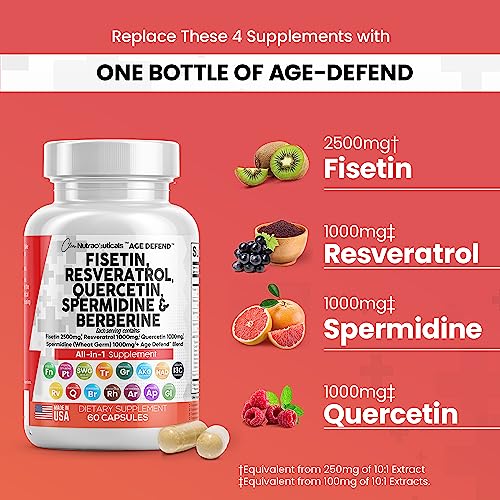 Clean Nutraceuticals Fisetin 2500mg Quercetin 1000mg Resveratrol 1000mg with Spermidine Wheat Germ Extract 1000mg - Health Supplement for Adults Longevity with Berberine, Collagen, Rhodiola, Apigenin