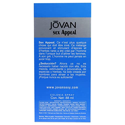 Jovan Sex Appeal By Coty | 3.0 Oz Cologne Spray | Fragrance For Men