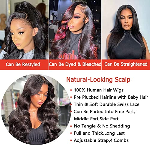 RXY Lace Front Wigs Human Hair Pre Plucked Glueless 180% Density Brazilian Virgin Hair Body Wave Lace Front Wigs 13x4 Wigs Human Hair Wigs for Black Women Natural Color (26Inch, 13x4 wig)