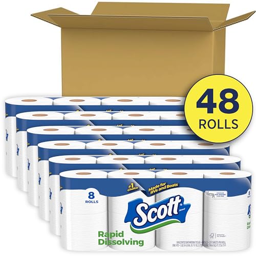 Scott Rapid-Dissolving Toilet Paper, 48 Double Rolls, Sustainable, Septic-Safe, Toilet Paper