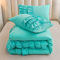 Holawakaka Aqua Waterfall Ruffle Comforter Set Queen Size Multi-Layers Ruffled Shabby Chic 3PCS Bedding Set for Girls Women