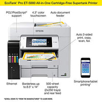 Epson EcoTank Pro ET-5880 Wireless Color All-in-One Supertank Printer with Scanner, Copier, Fax, Ethernet and PCL/Postscript, White