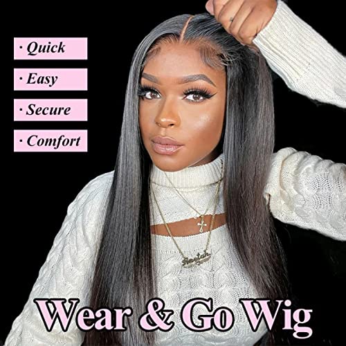 ISEE HAIR HD Lace Front Wig Wear & Go Glueless Lace Wig Brazilian Straight Lace Wigs For Women No Glue 4x6 Lace Pre Cut Wig Human Hair Wigs Transparent Lace Closure Wigs 180% Density 24 Inch