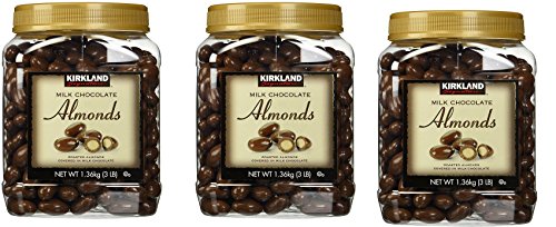 Kirkland Signature Milk Chocolate Roasted Almonds Jars [Pack of 3, 3LBS (48 Oz) Each]