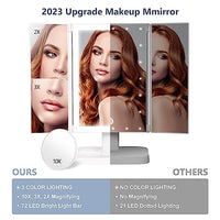 Lighted Makeup Mirror with 3 Color Lighting, Makeup Mirror with Extra Round 10X Magnifying Mirror, 72 LED Vanity Mirror, 10x 3X 2X Magnification, Touch Control, Dual Power Supply, Gift for Woman
