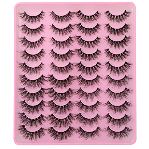 Faux Mink Lashes 3D Fluffy Fake Eyelashes Lashes Natural Look Wispy Lashes Bulk 20 Pairs Short False Eyelashes 4 Different Style Eye Lashes Pack