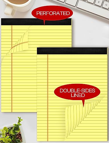 Note Pads 8.5 x 11 Wide Ruled Lined Writing Pads Yellow Legal Pads Letter Size 8.5 x 11 Notebook for Work Micro Perforated Legal Notepads Yellow Lined Paper Pads 27 Lines - 6 Pads/Pack, 30 Sheets/Pad