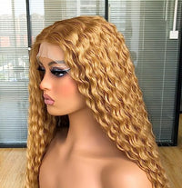 Annivia Long Curly Lace Front Wigs for Black Women, Pre Plucked with Baby Hair,Deep Wave Lace Front Wig,Afro Kinky Curly Synthetic Glueless Lace Frontal Wigs Honey Blonde 26Inch