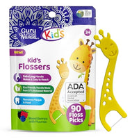 GuruNanda Dental Floss Picks for Kids, Extra-Long Giraffe-Shaped Picks with Fluoride, Anti-Slip & Shred-Resistant Design & Eco-Friendly Handle & Berry Flavor, Ideal for Ages 3+, 90 Count (Pack of 1)