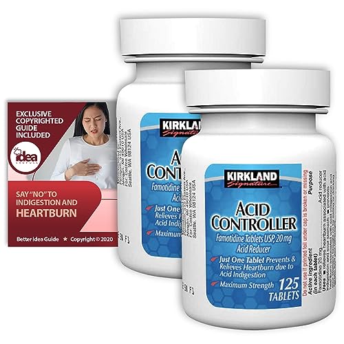 Kirkland Signature Acid Controller 20 mg, 125 Ct (2 Pack) Bundle with Exclusive "Say NO to Indigestion and Heartburn" - Better Idea Guide (3 Items)