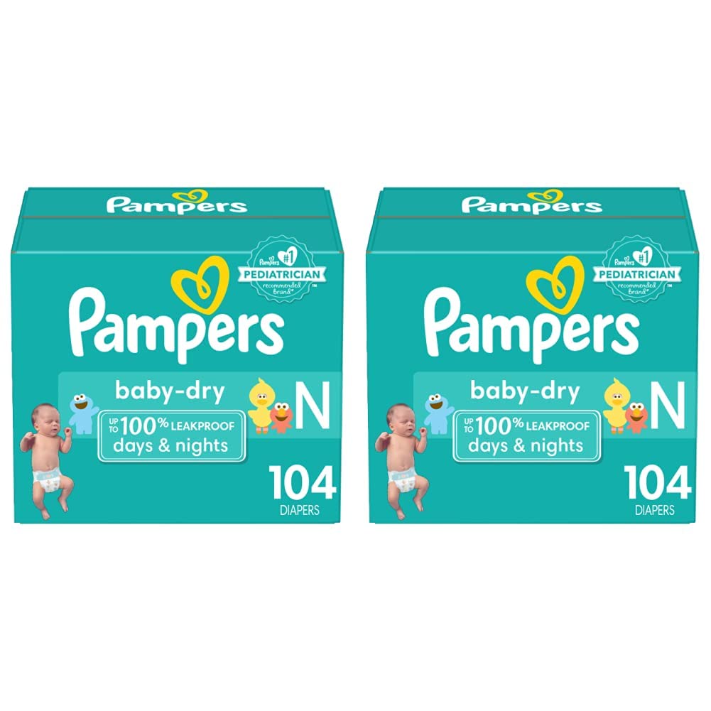 Pampers Baby Dry Diapers Size 0/Newborn 104 Count (Pack of 2)