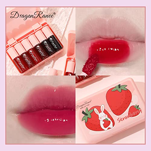 6 Colors Water Tint Lip Stain Set Plumping Mini Liquid Lipstick Moisturizing Lip Oil Tinted Lip Stain Long Lasting Non-Sticky Lip Plumping Set for Women Daily Lip Makeup