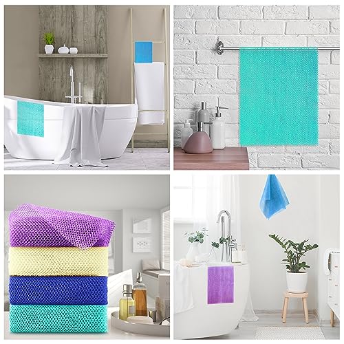 4 Pieces African Bath Sponge African Net Long Net Bath Sponge Exfoliating Shower Body Scrubber Back Scrubber Skin Smoother,Great for Daily Use (Blue, Green, Purple, White)