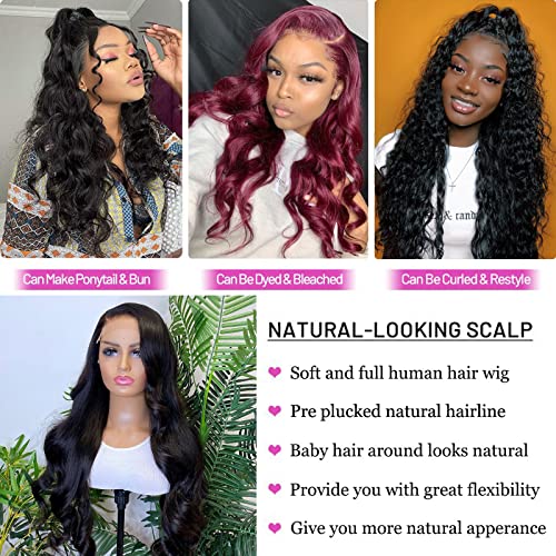 soul lady Body Wave Lace Front Wigs Human Hair 13x4 HD Transparent Frontal Wigs Human Hair Wigs for Women Glueless Wigs Human Hair Lace Front Wigs Pre Plucked with Baby Hair 180% Density (14inch)