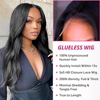 MEGALOOK Wear and Go Glueless Body Wave Lace Front Wigs, Natural Black, 28 Inch