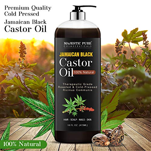 MAJESTIC PURE Jamaican Black Castor Oil for Hair Growth & Natural Skin Care - Roasted & Cold-Pressed - Massage, Scalp, Hair and Nails - 16 fl oz