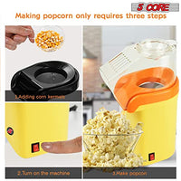 5 Core Hot Air Popcorn Popper 1200W Electric Popcorn Machine Kernel Corn Maker, Bpa Free, 16 Cups, 95% Popping Rate, 3 Minutes Fast, No Oil Healthy Snack for Kids Adults, Home, Party & Gift POP Y