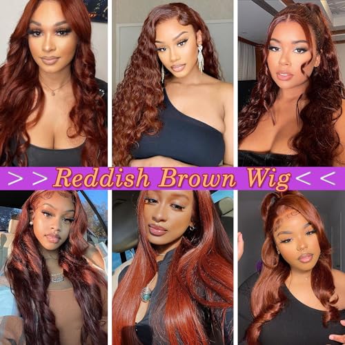 13x4 Body Wave Lace Front Wigs Human Hair 180% Density Reddish Brown Wig Transparent HD Lace Wigs Human Hair Pre Plucked With Baby Hair For Black Women Glueless Wigs Human Hair 22 inch