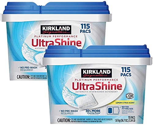 Kirkland Signature Premium Dishwasher Detergent Pacs: Lemon Citrus Scent - 2 Count (230 Pacs) + Bonus Gift