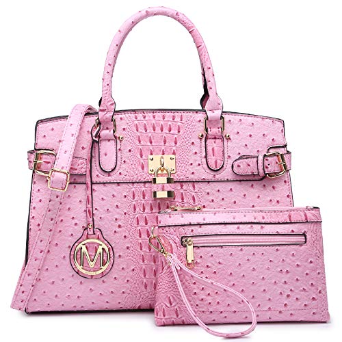 MKP Women Fashion Satchel Handbag Purse with Matching Wristlet Wallet Set 2pcs (Pink)