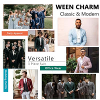 WEEN CHARM Men's Suits Slim Fit,3 Piece Suit for Men,2 Button Blazer Jacket Vest Pants with Tie,Men Tuxedo Suit Set Light Grey