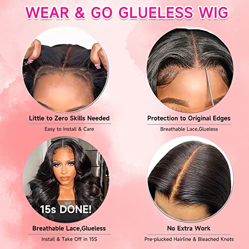 Gomivita Wear and Go Glueless Wig,Glueless Wigs Human Hair Pre Plucked for Beginners,Body Wave Lace Front Wigs Human Hair Ready to Wear Wigs Glueless Human Hair 4x4 Lace Pre Cut 180 Density 30 Inch