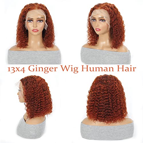 UKASI Ginger Bob Wig 13x4 HD Lace Frontal Wigs Human Hair Deep Wave Lace Front Wig For Women 180% Density 100% Human Hair Pre Plucked with Baby Hair Ginger Bob Front Human Hair Wig 10 Inch