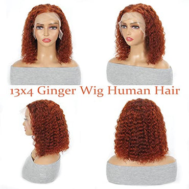 UKASI Ginger Bob Wig 13x4 HD Lace Frontal Wigs Human Hair Deep Wave Lace Front Wig For Women 180% Density 100% Human Hair Pre Plucked with Baby Hair Ginger Bob Front Human Hair Wig 10 Inch