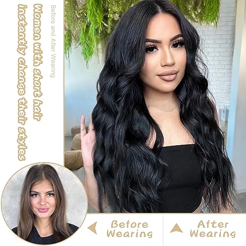 AISI QUEENS Long Black Wavy Wigs for Women Middle Part Curly Black Wig Natural Looking Synthetic Heat Resistant Fiber Wigs Hair Replacement Wigs for Daily Party Use Wig