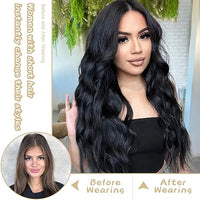 AISI QUEENS Long Black Wavy Wigs for Women Middle Part Curly Black Wig Natural Looking Synthetic Heat Resistant Fiber Wigs Hair Replacement Wigs for Daily Party Use Wig