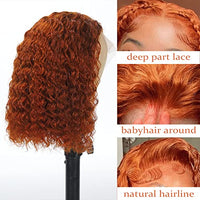 UKASI Ginger Bob Wig 13x4 HD Lace Frontal Wigs Human Hair Deep Wave Lace Front Wig For Women 180% Density 100% Human Hair Pre Plucked with Baby Hair Ginger Bob Front Human Hair Wig 10 Inch