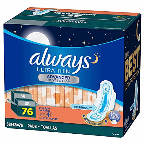 Always Ultra Panty Liners Thin Advanced with Flexi Wings with Coreboost 10 Hours Leak Protection Larger Back 76 Count