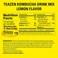 Teazen Kombucha Tea, Zero Sugar, Sparkling Fermented Powdered Mix Beverage from Korea, Live Probiotics & Prebiotics, 10 Sticks, 1.76oz (Lemon)