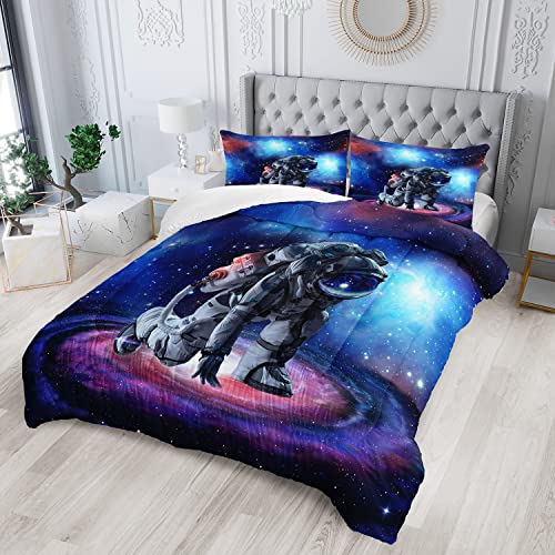 AILONEN Astronaut Comforter Set for Teens Boys Kids Girls, Space Astronaut Bedding Set Twin Size,Outer Space Themed Quilted Duvet Bed Set,Planet Quilt,1 Comforter 2 Pillowcases 3 Piece