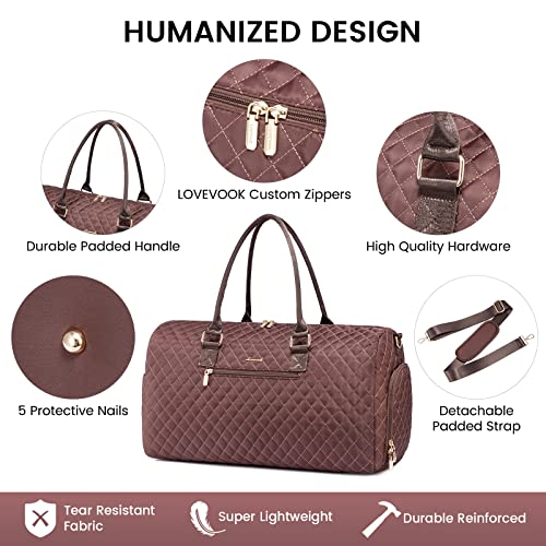 LOVEVOOK Travel Duffle Bag, Weekender Bag for Women with Toiletry Bag, Carry on Overnight Bag with Shoe Compartment, Gym Duffel Bag with Wet Pocket, Mommy Hospital Bags for Labor and Delivery