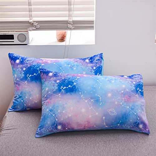 Holawakaka Tie Dye Constellation Print Ombre Comforter Set Twin Size Girls Boys Gradient Galaxy Bedding Set (Blue Purple, Twin)